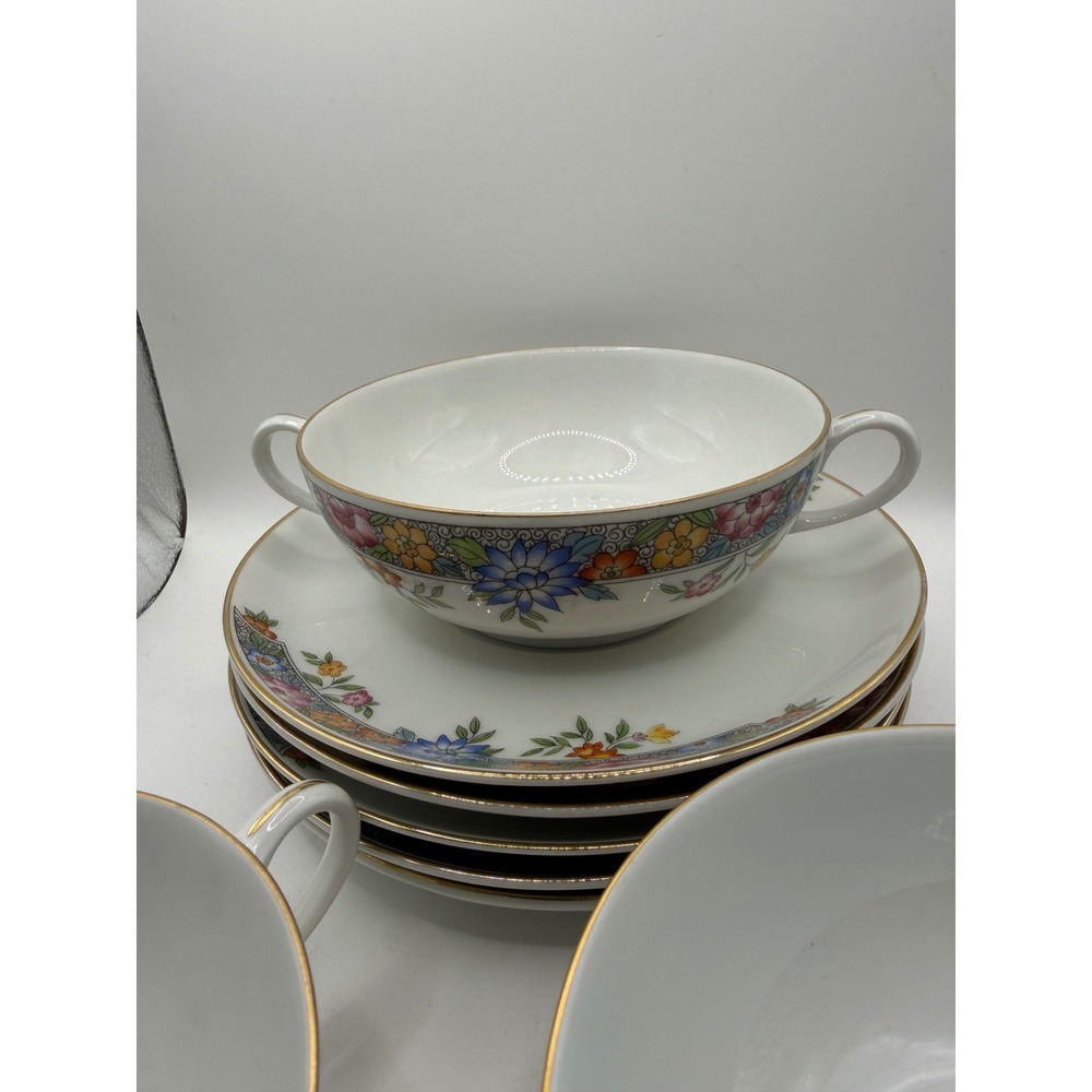Hutschenreuther Selb Bavaria Floral double handle Soup Bowls and Saucers Germany - Picture 2 of 5